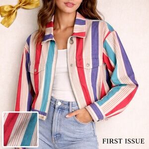 First Issue Striped Canvas Multicolor Zip Utility Jacket Large Vintage

⸻